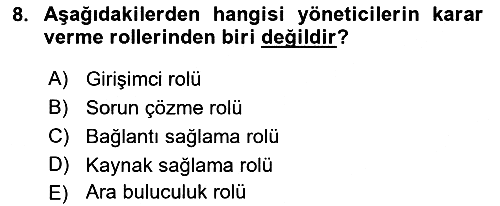 Otel Yönetimi 2017-2018 Ara Sınav - 8. soru