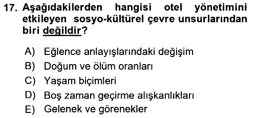 Otel Yönetimi 2021-2022 Ara Sınav - 17. soru