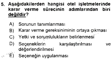 Otel Yönetimi 2015-2016 Dönem Sonu Sınavı - 5. soru