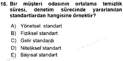 Otel Yönetimi 2015-2016 Dönem Sonu Sınavı - 16. soru