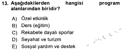 Rekreasyon Yönetimi 2016-2017 3 Ders Sınavı - 13. soru