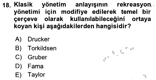 Rekreasyon Yönetimi 2016-2017 Ara Sınav - 18. soru