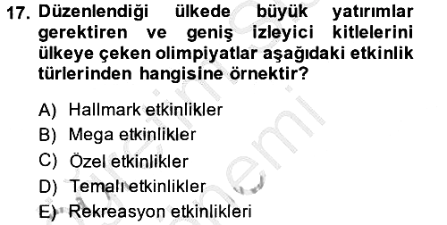 Rekreasyon Yönetimi 2013-2014 Dönem Sonu Sınavı - 17. soru