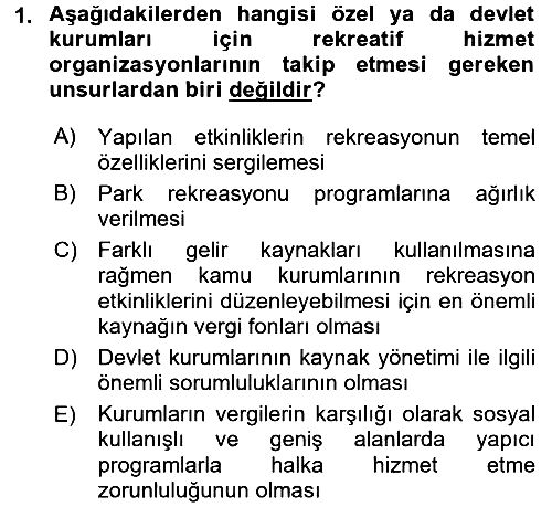 Rekreasyon Yönetimi 2016-2017 Dönem Sonu Sınavı - 1. soru