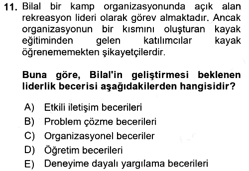 Rekreasyon Yönetimi 2017-2018 Dönem Sonu Sınavı - 11. soru