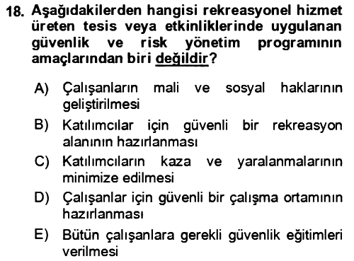 Rekreasyon Yönetimi 2021-2022 Dönem Sonu Sınavı - 18. soru