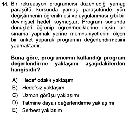 Rekreasyon Yönetimi 2023-2024 Dönem Sonu Sınavı - 14. soru