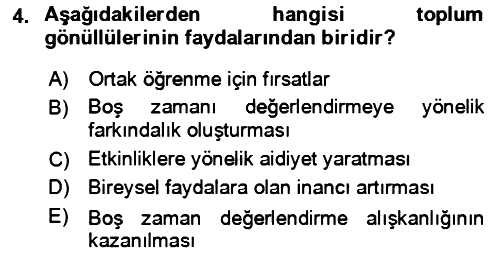 Rekreasyon Yönetimi 2023-2024 Yaz Okulu Sınavı - 4. soru