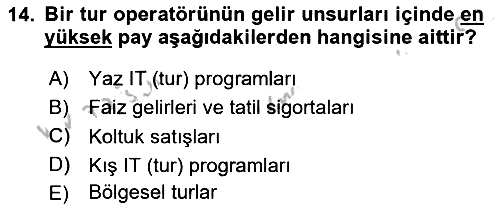 Seyahat Acentacılığı ve Tur Operatörlüğü 2016-2017 3 Ders Sınavı - 14. soru