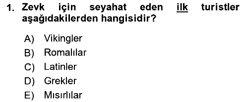 Seyahat Acentacılığı ve Tur Operatörlüğü 2018-2019 Dönem Sonu Sınavı - 1. soru