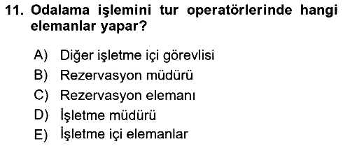 Seyahat Acentacılığı ve Tur Operatörlüğü 2021-2022 Dönem Sonu Sınavı - 11. soru