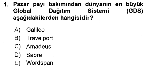 Seyahat Acentacılığı ve Tur Operatörlüğü 2018-2019 Yaz Okulu Sınavı - 1. soru