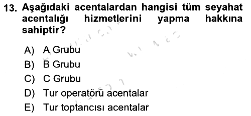 Seyahat Acentacılığı ve Tur Operatörlüğü 2020-2021 Yaz Okulu Sınavı - 13. soru