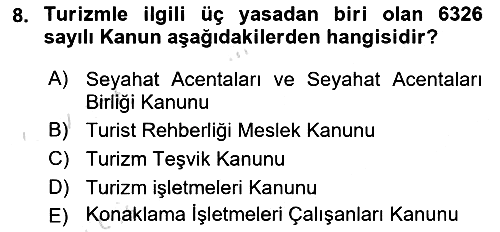 Seyahat Acentacılığı ve Tur Operatörlüğü 2021-2022 Yaz Okulu Sınavı - 8. soru