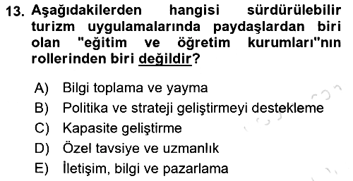 Sürdürülebilir Turizm 2021-2022 Ara Sınav - 13. soru