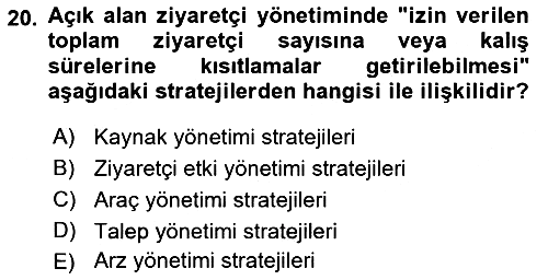 Sürdürülebilir Turizm 2022-2023 Yaz Okulu Sınavı - 20. soru
