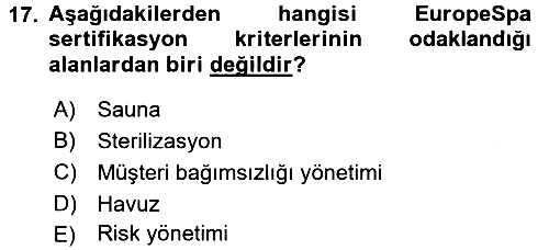 Termal ve Spa Hizmetleri 2017-2018 3 Ders Sınavı - 17. soru