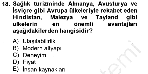 Termal ve Spa Hizmetleri 2012-2013 Ara Sınav - 18. soru