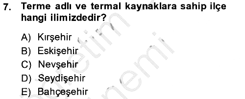 Termal ve Spa Hizmetleri 2013-2014 Ara Sınav - 7. soru