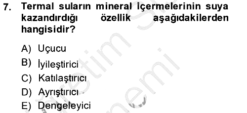 Termal ve Spa Hizmetleri 2014-2015 Ara Sınav - 7. soru
