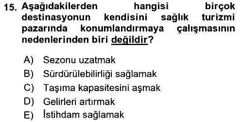 Termal ve Spa Hizmetleri 2015-2016 Ara Sınav - 15. soru