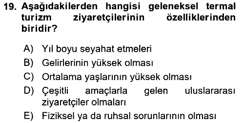 Termal ve Spa Hizmetleri 2016-2017 Ara Sınav - 19. soru