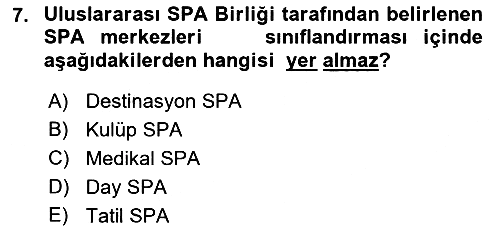 Termal ve Spa Hizmetleri 2018-2019 Ara Sınav - 7. soru