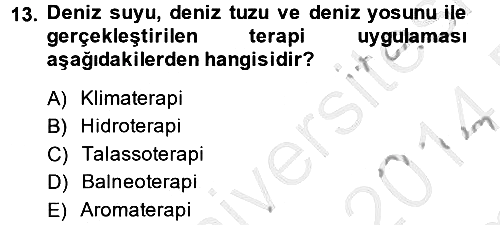 Termal ve Spa Hizmetleri 2013-2014 Dönem Sonu Sınavı - 13. soru