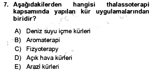 Termal ve Spa Hizmetleri 2021-2022 Dönem Sonu Sınavı - 7. soru