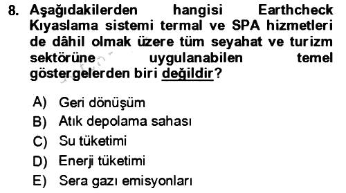 Termal ve Spa Hizmetleri 2023-2024 Dönem Sonu Sınavı - 8. soru