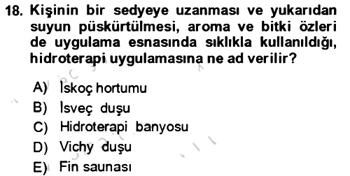 Termal ve Spa Hizmetleri 2021-2022 Yaz Okulu Sınavı - 18. soru