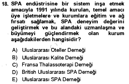 Termal ve Spa Hizmetleri 2023-2024 Yaz Okulu Sınavı - 18. soru