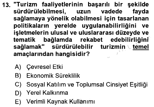 Toplum Temelli Turizm 2021-2022 Ara Sınav - 13. soru