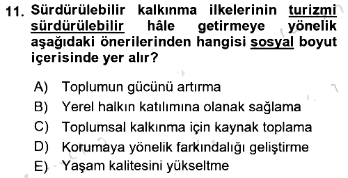 Toplum Temelli Turizm 2023-2024 Ara Sınav - 11. soru
