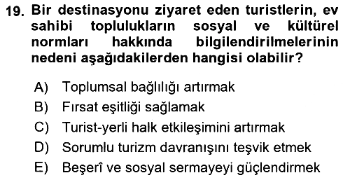 Toplum Temelli Turizm 2023-2024 Ara Sınav - 19. soru