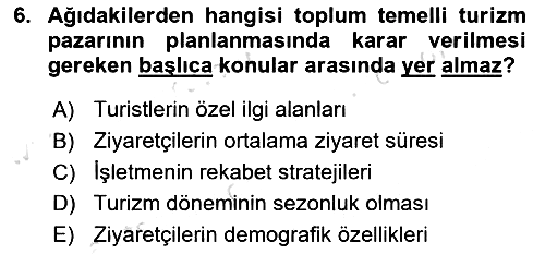 Toplum Temelli Turizm 2023-2024 Dönem Sonu Sınavı - 6. soru