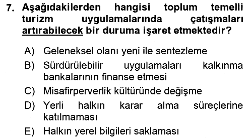 Toplum Temelli Turizm 2022-2023 Yaz Okulu Sınavı - 7. soru