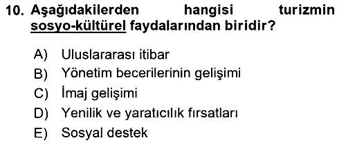Toplum Temelli Turizm 2022-2023 Yaz Okulu Sınavı - 10. soru