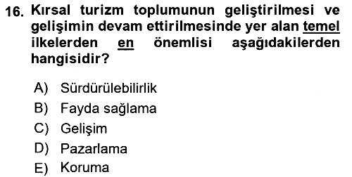 Toplum Temelli Turizm 2022-2023 Yaz Okulu Sınavı - 16. soru