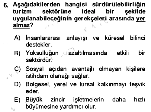 Toplum Temelli Turizm 2023-2024 Yaz Okulu Sınavı - 6. soru