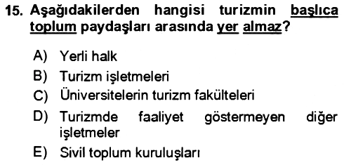 Toplum Temelli Turizm 2023-2024 Yaz Okulu Sınavı - 15. soru