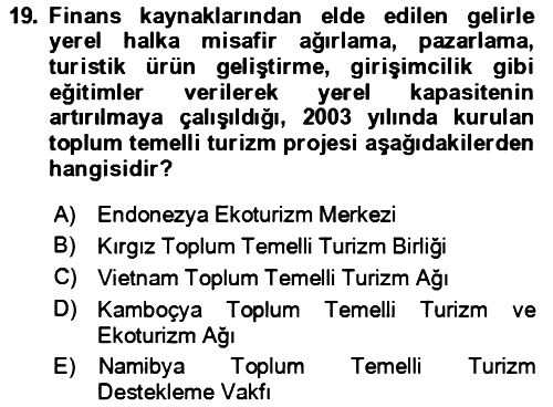 Toplum Temelli Turizm 2023-2024 Yaz Okulu Sınavı - 19. soru