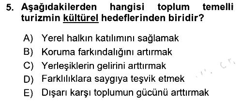 Toplum Temelli Turizm 2024-2025 Yaz Okulu Sınavı - 5. soru
