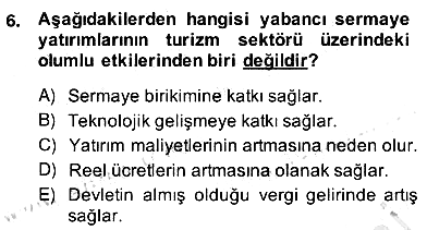 Turizm Ekonomisi 2013-2014 Ara Sınav - 6. soru