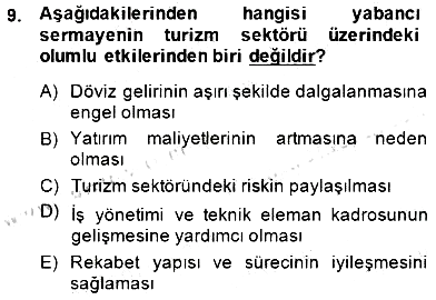 Turizm Ekonomisi 2014-2015 Ara Sınav - 9. soru