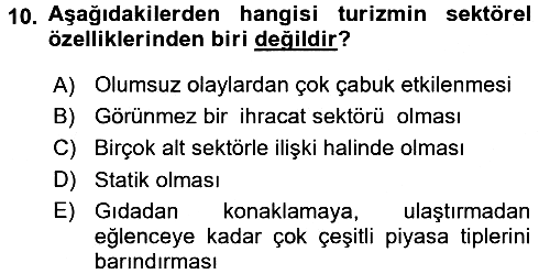 Turizm Ekonomisi 2016-2017 Ara Sınav - 10. soru