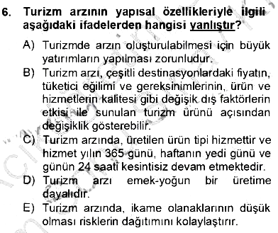 Turizm Ekonomisi 2012-2013 Dönem Sonu Sınavı - 6. soru