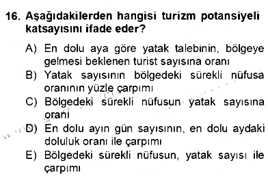 Turizm Ekonomisi 2012-2013 Dönem Sonu Sınavı - 16. soru