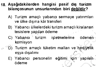 Turizm Ekonomisi 2013-2014 Dönem Sonu Sınavı - 18. soru