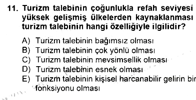 Turizm Ekonomisi 2014-2015 Dönem Sonu Sınavı - 11. soru